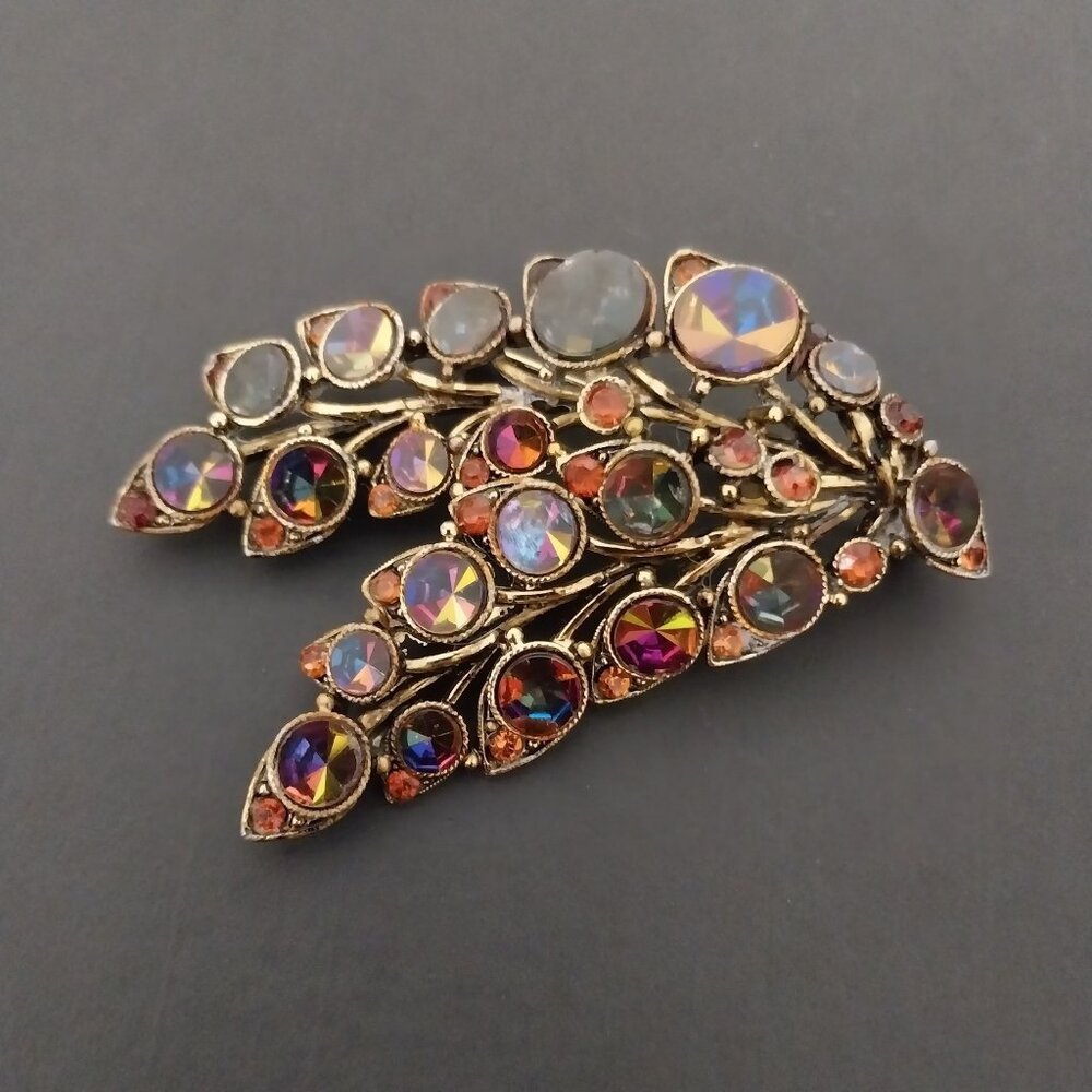 Heliotrope Watermelon Brooch HTF Flat Top Inverted Stone Crystal Rhinestone